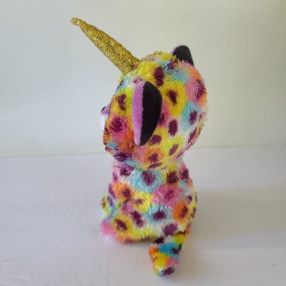 TY BEANIE BOOS GISELLE 9" RAINBOW UNICORN LEOPARD CAT PLUSH STUFFED ANIMAL - Picture 6 of 9